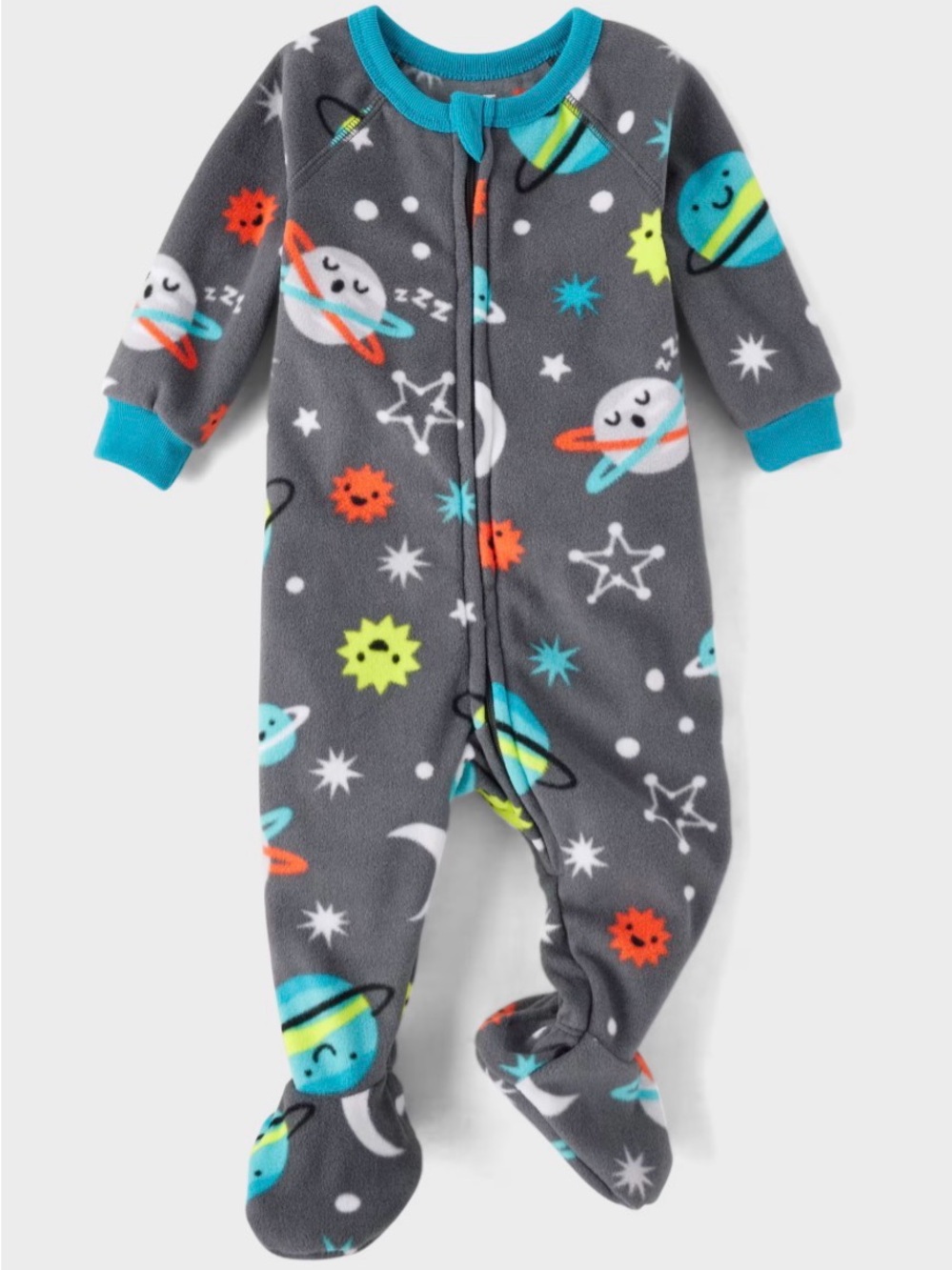 NEW with TAGS Cozy Grey Space-Print Fleece One-Piece for Kids